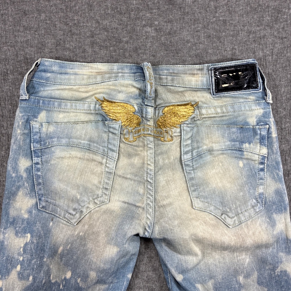 Robin's Jean Skinny Jeans Womens 27 26x30 Blue Star Print Gold Wings Distressed